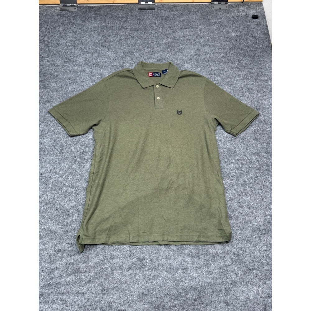 Chaps Mens Polo Shirt Large Olive Green Short Sleeve 100% Cotton‎ Pique Knit L